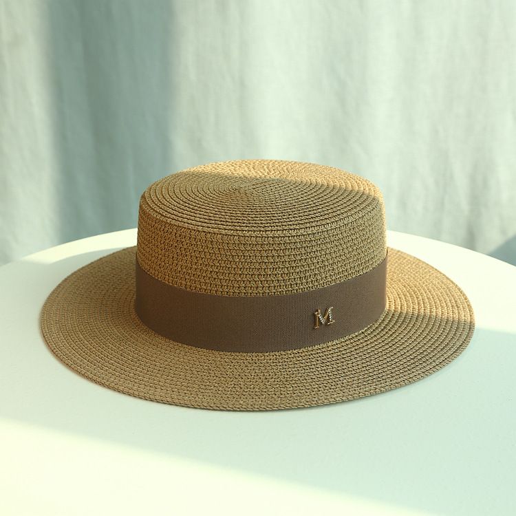 Nuovo cappello da spiaggia in paglia Panama con tesa piatta, stile francese, da donna, per le vacanze estive_voghion.com