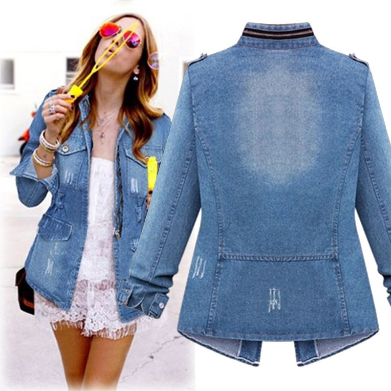 2021 Giacca di jeans taglie forti Donna Casual Solid Casual Oversize Autunno Donna Slim Jeans Giacca tasca cappotto_voghion.com