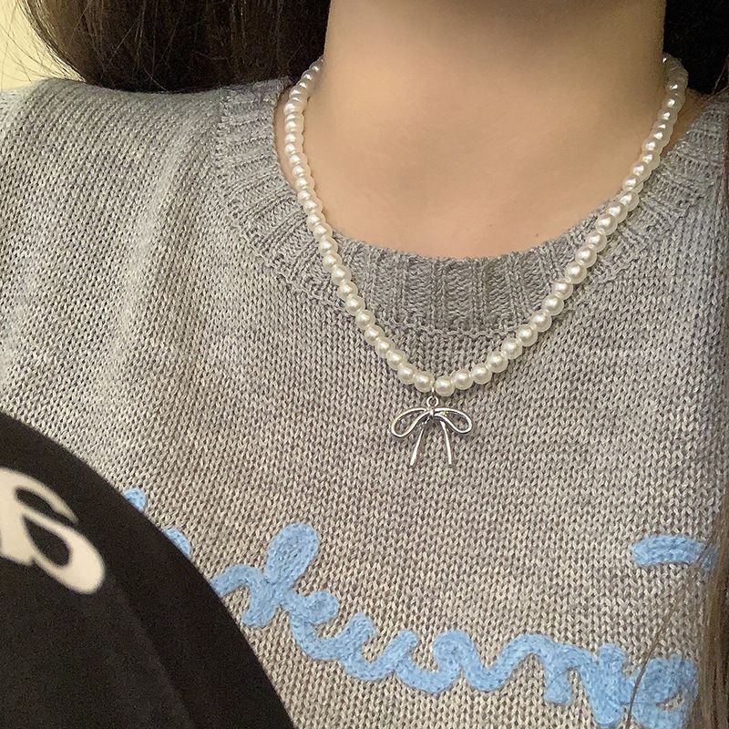 Pearl Bow For Women 2024 New Korean Niche Design, High-end Temperament, Collarbone Chain, Light Luxury Necklace_voghion.com