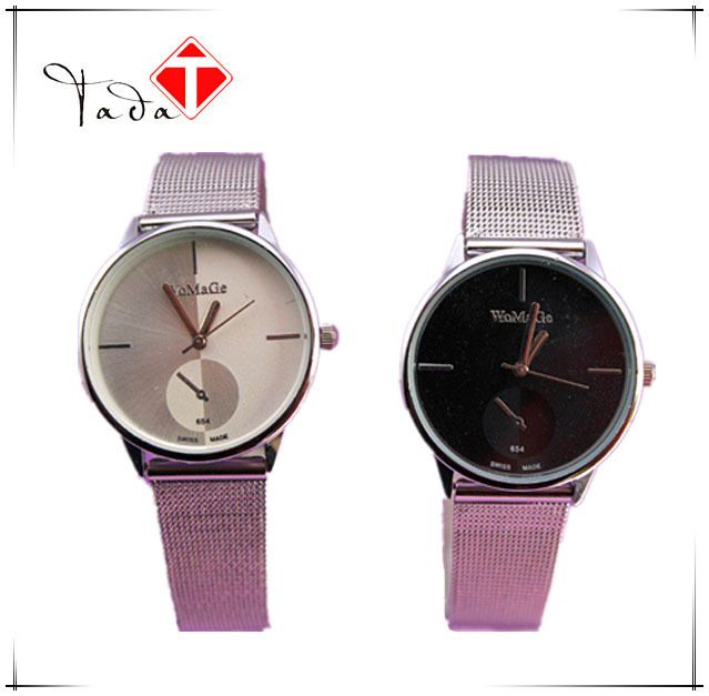 womage654 Large Dial Watch Steel Band Watch Couple Quartz Watch Unisex Mesh Band Watch_voghion.com
