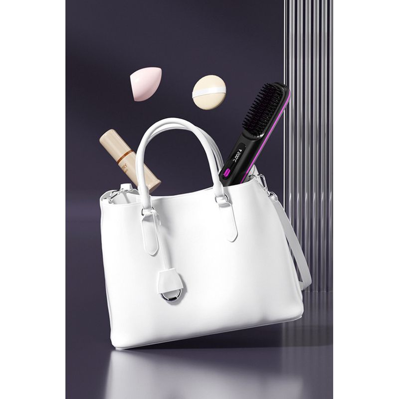 New Multifunctional Straightening Brush With LCD Display, USB Rechargeable, Ceramic Heating, Mini Wireless Portable Hair_voghion.com