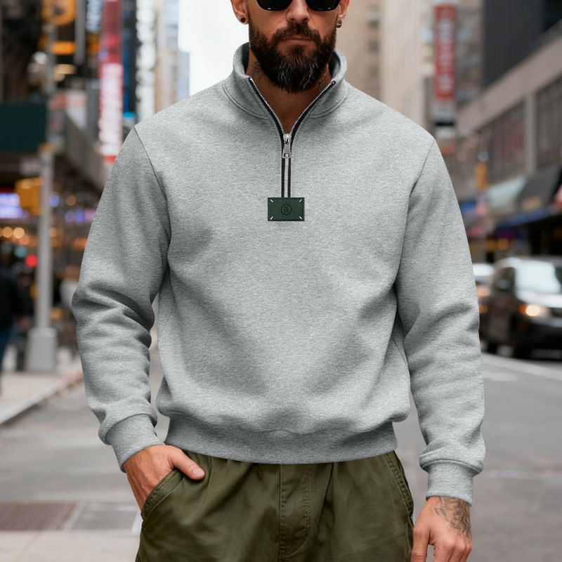 Felpa casual invernale da uomo con cappuccio, mezza zip, collo alto, foderata in pile e logo Tafle - Felpa con cappuccio dalla vestibilità comoda_voghion.com