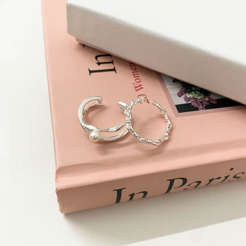 S Pure Silver Small Pearl Ring Niche Design Plain Band Stackable High-end Fashion Personality Open Gentle Elegant_voghion.com