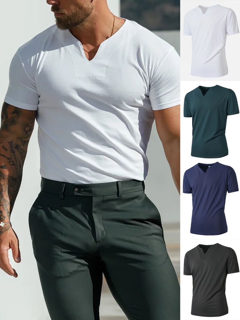 Men's Summer Stretch Fitness T-Shirt - Breathable Polyester, Comfortable Round Neck, Casual & Workout Tee For Gym, Running, Daily Wear_voghion.com