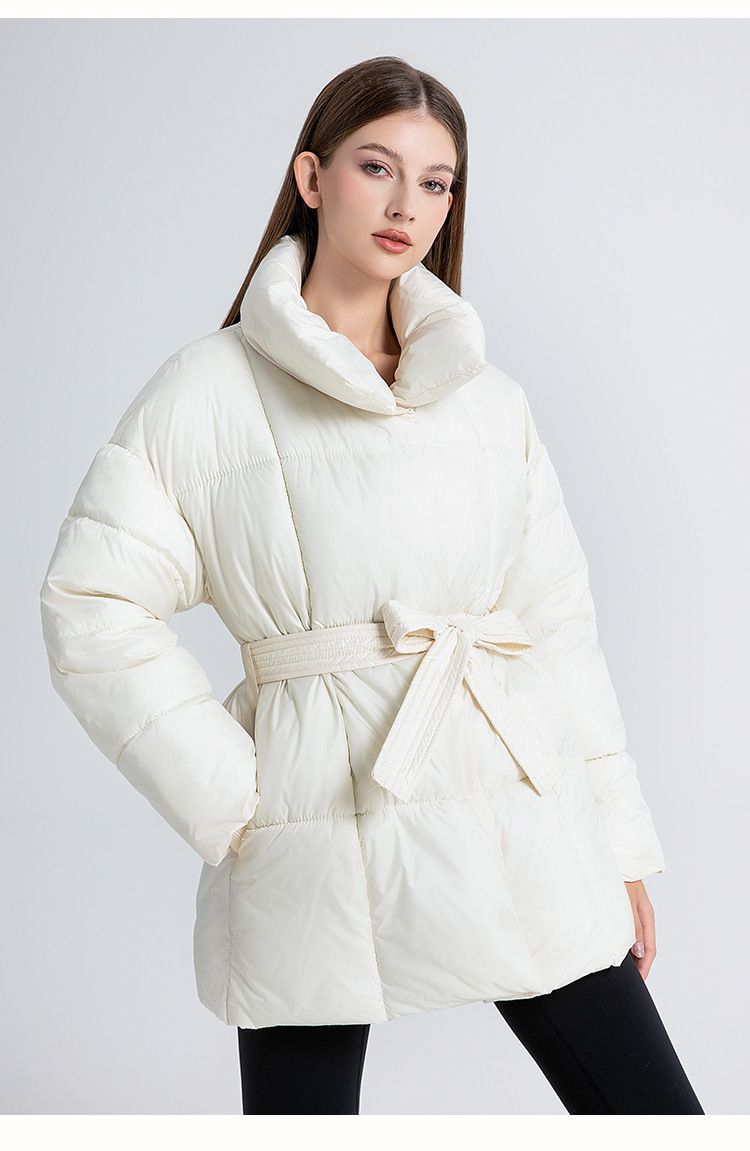 Jaqueta curta de algodão europeia e americana, nova jaqueta de algodão solta, casual, quente, com gola alta e cinto_voghion.com