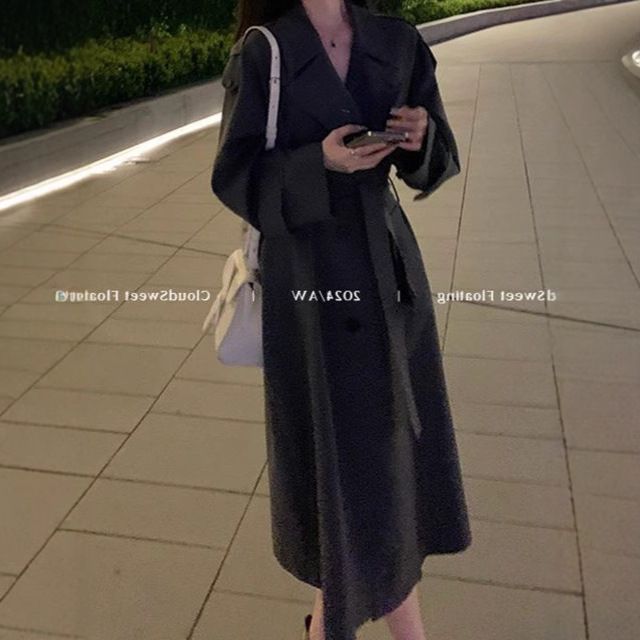Silhouette Trench britannico casual lungo medio per le donne in primavera e autunno, cappotto con collo alto e a_voghion.com