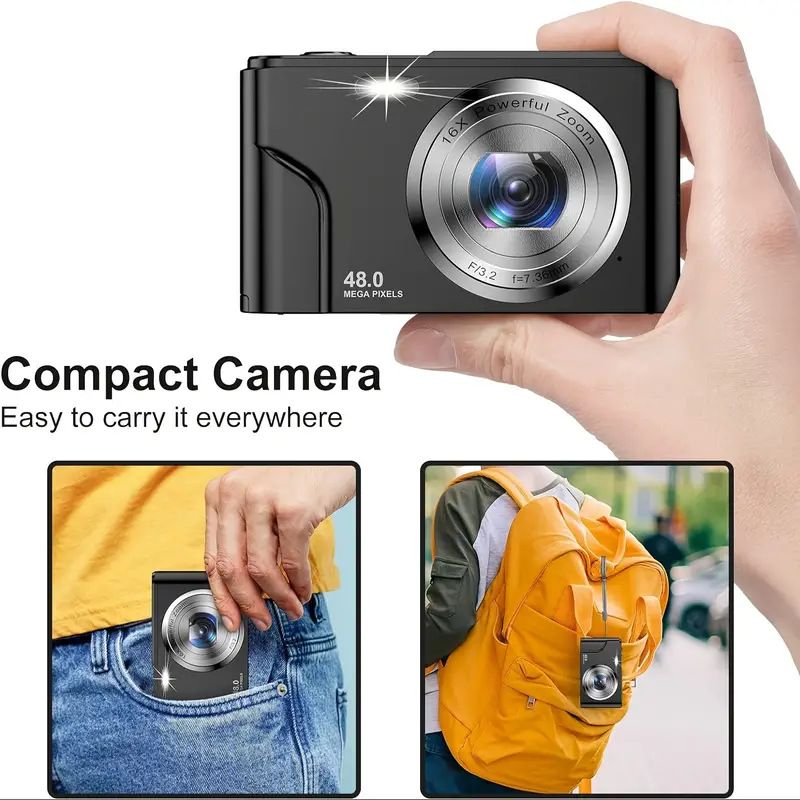 Tragbare digitale Kamera mit hoher Auflösung und 1080P und 48 MP für Studenten zum Aufnehmen von Fotos, Aufzeichnen und AF-Fokussieren_voghion.com