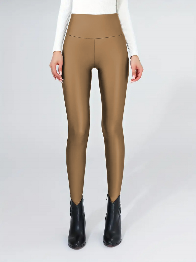Leggings für Damen, um als Oberbekleidung schlank auszusehen, hoch taillierte, eng anliegende Hose aus dickem PU mit Samt_voghion.com