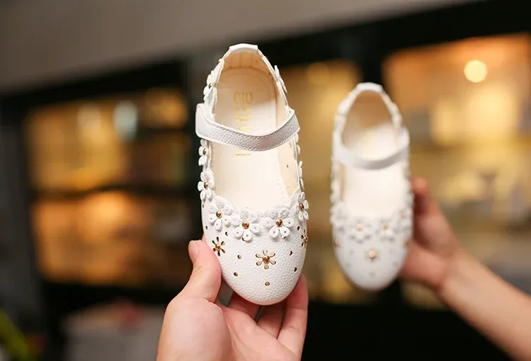 Bambini Bambino Bianco per Festa di Nozze Moda Principessa Scarpe in Pelle con Fondo Morbido Bambini Grandi Ragazze Fiore Appartamenti_voghion.com