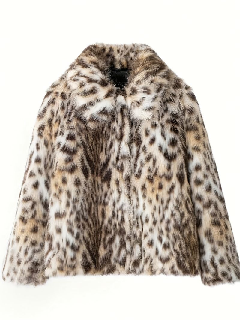 INDEFEIR Cappotto con stampa leopardata a maniche lunghe in pelliccia da donna, nuovo arrivo autunno-inverno_voghion.com