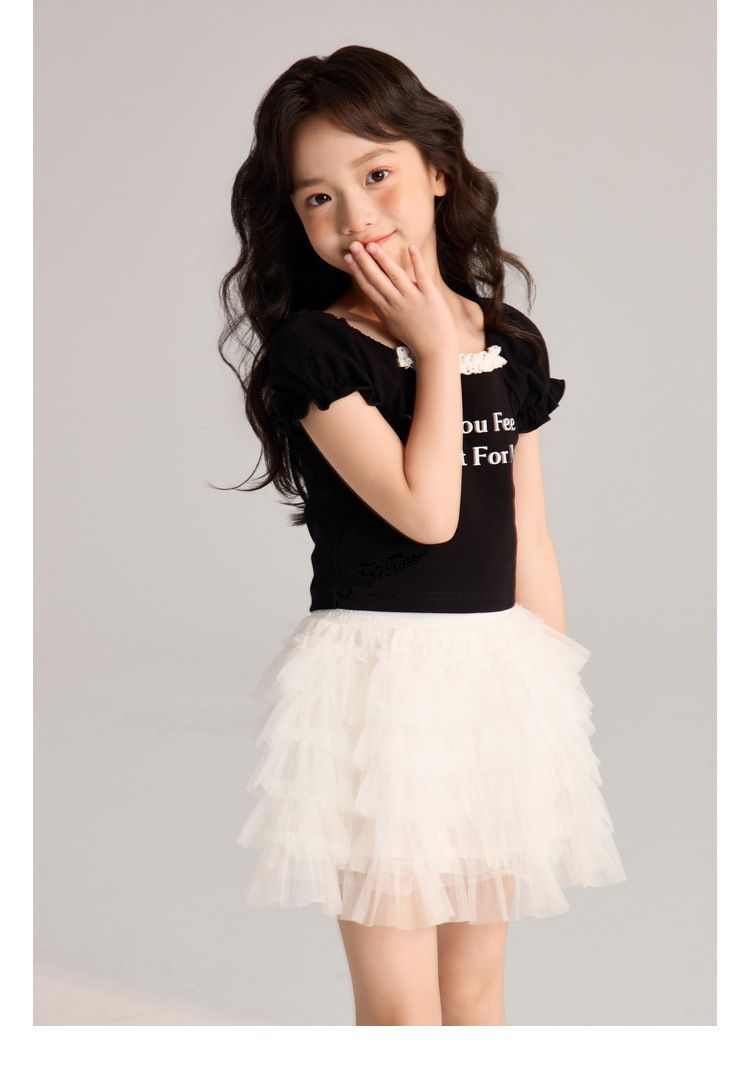 Ropa para niños Verano Nuevo Simple Transpirable Letra Estampado Casual Encaje Mangas cortas_voghion.com