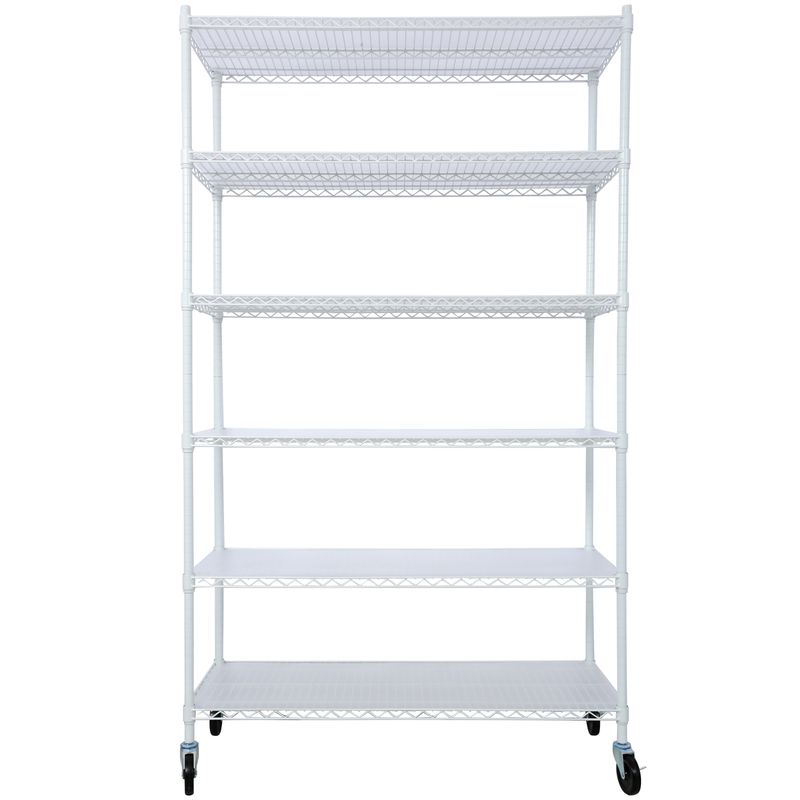 6 Tier 6000lbs Capacity NSF Metal Shelf Wire Shelving Unit, Heavy Duty Adjustable Storage Rack With Wheels & Shelf Liners For Commercial Grade Utility Steel Storage Rack, White - 84"H X 48"L X 20"D_voghion.com