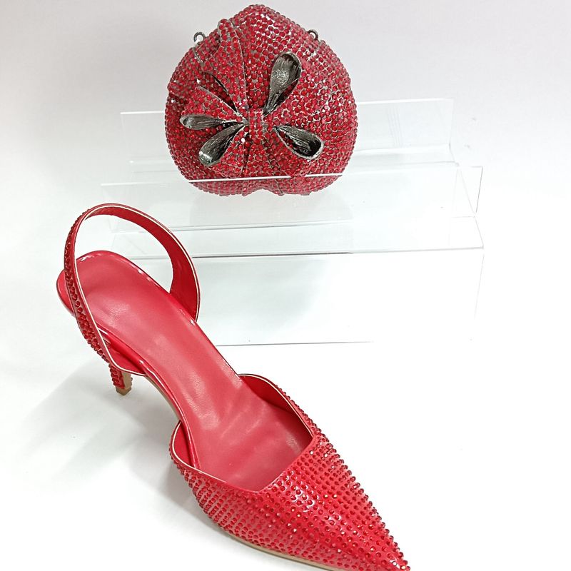 Women's High Heeled Sandals With Stilettos And Pointed Toes, Crystal Glass Flower High Heeled Sandals, Red Bridal Party Bag_voghion.com