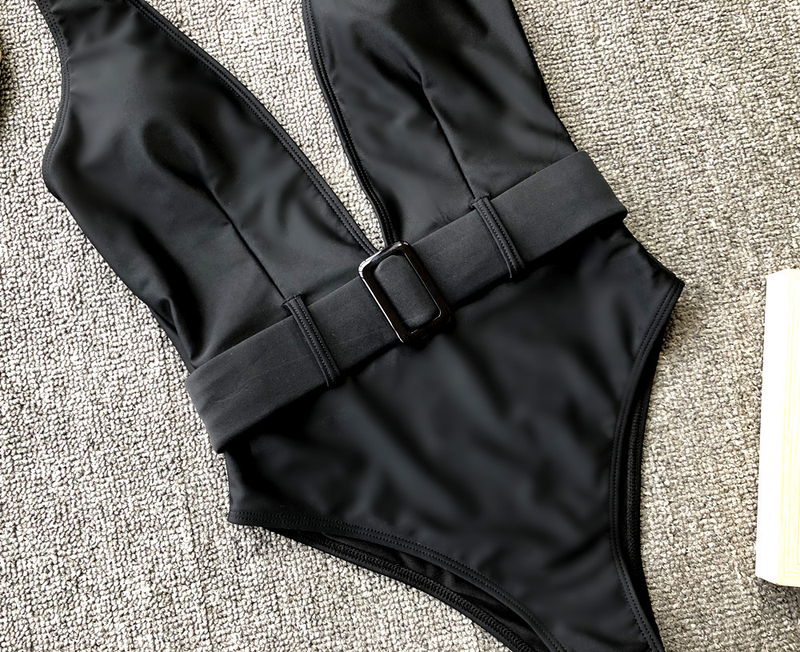 Traje de baño de una pieza para mujer, bikini de una pieza con hebilla y cinturón con estampado de leopardo_voghion.com