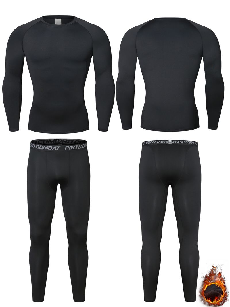 Autumn Winter Fleece-Lined Sportswear Set For Men Outdoor Skiing Running Quick-Dry Tight Fitness Base Layer Thermal_voghion.com
