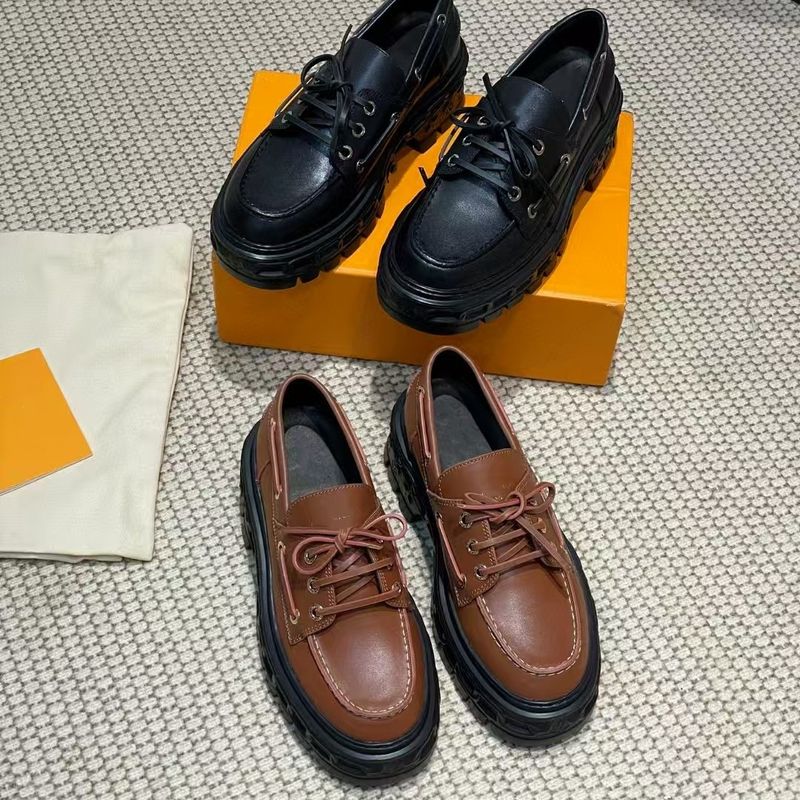 High-End-Loafer im Frühjahr 2025 mit dicker Sohle, kleine schwarze Schnürschuhe für Damen, Single aus echtem Leder im britischen Stil_voghion.com