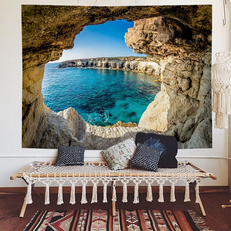 Sea view decorative fabric, dormitory home wallpaper, ins live broadcast background tapestry, psychedelic forest_voghion.com