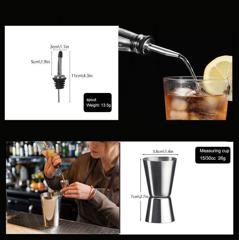 Shaker per cocktail in acciaio inossidabile con filtro per ghiaccio, beccuccio e utensili da bar, set da 13 pezzi_voghion.com