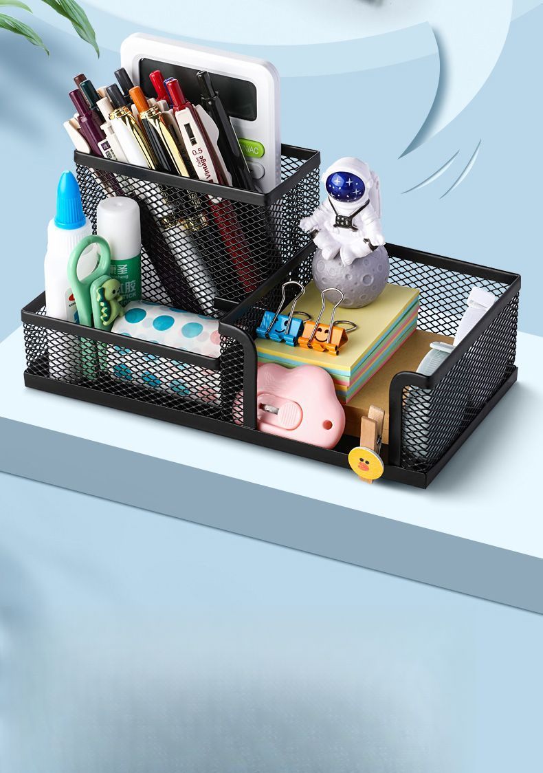 Four-Grid Metal Holder Large Capacity Thickened Desktop Organizer Multi-Functional Office Pen Box Classification Storage_voghion.com