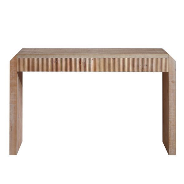 Rustic Wooden Console Table With Drawer – Minimalist Design, Ribbed Texture, And Natural Finish_voghion.com
