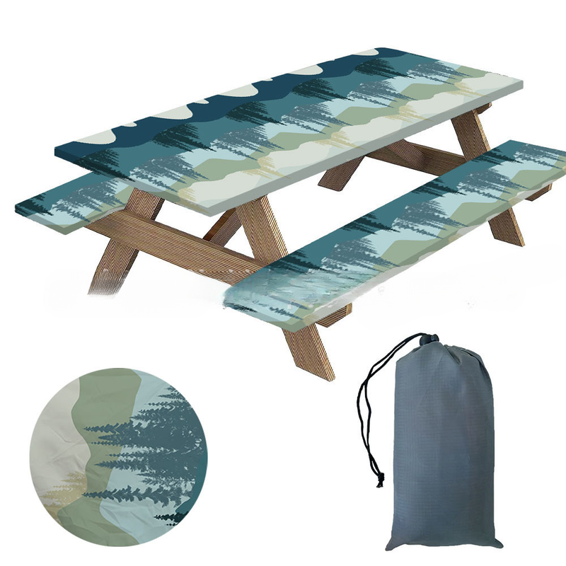 2025 New Garden Three-Piece Set Picnic Tablecloth Stool Full Polyester Micro Elastic Table Cover Waterproof Oil-Proof_voghion.com