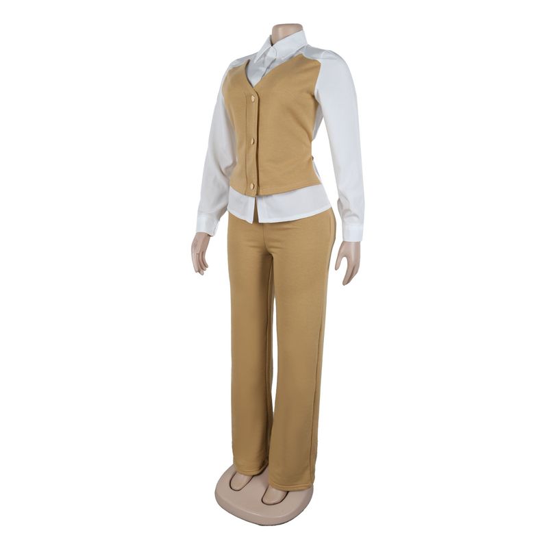 Dameskleding tweedelig overhemd vest stiksels trui broek pak tweedelig pak_voghion.com