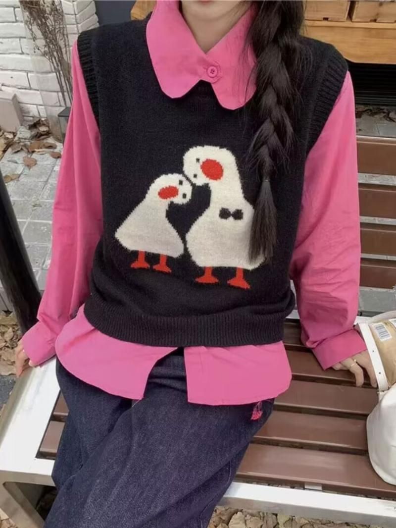 Coppia gilet lavorato a maglia da donna autunno e inverno nuova versione coreana versatile stile occidentale scollo rotondo senza maniche_voghion.com