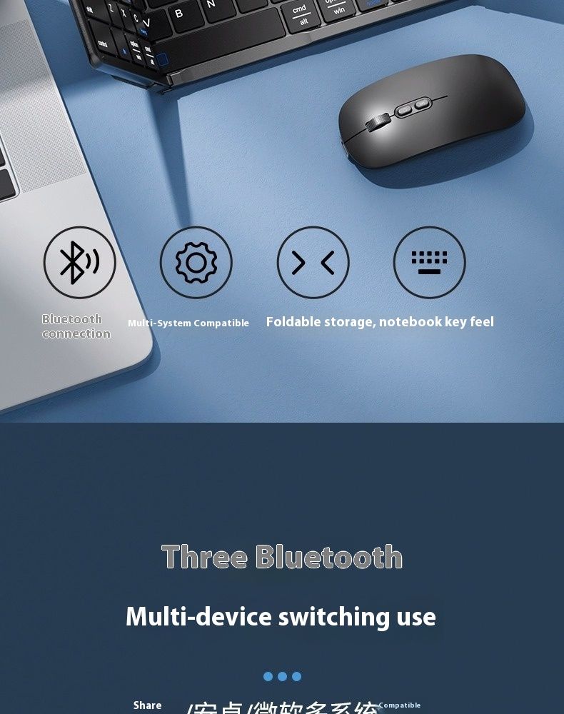 Heiß verkaufte dreifach gefaltete Tastatur, kabellos-Bluetooth-faltbare kleine Tastatur, geeignet für Desktop-Computer, Laptop-Tastaturen, Maus-Sets_voghion.com