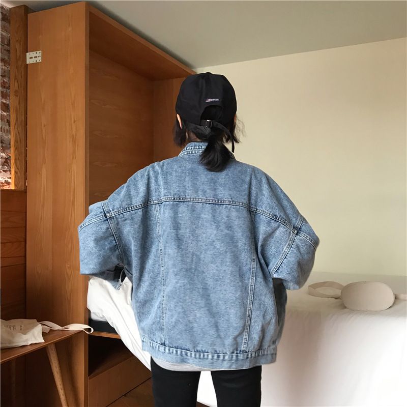 Giacca di jeans vintage da donna, cappotto casual oversize con collo alto, camicetta ampia a maniche lunghe, moda autunno inverno retrò chic_voghion.com