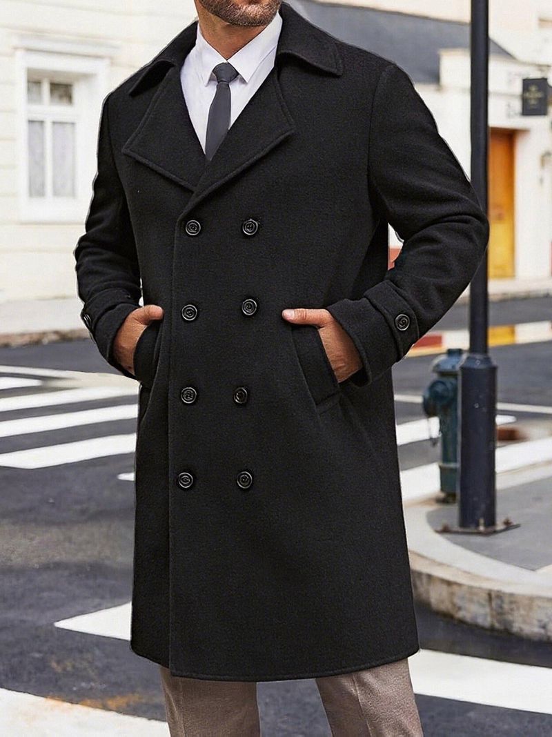 Autumn Winter New Men's Trench Coat Jacket Double-Breasted Mid-Length Woolen Overcoat_voghion.com