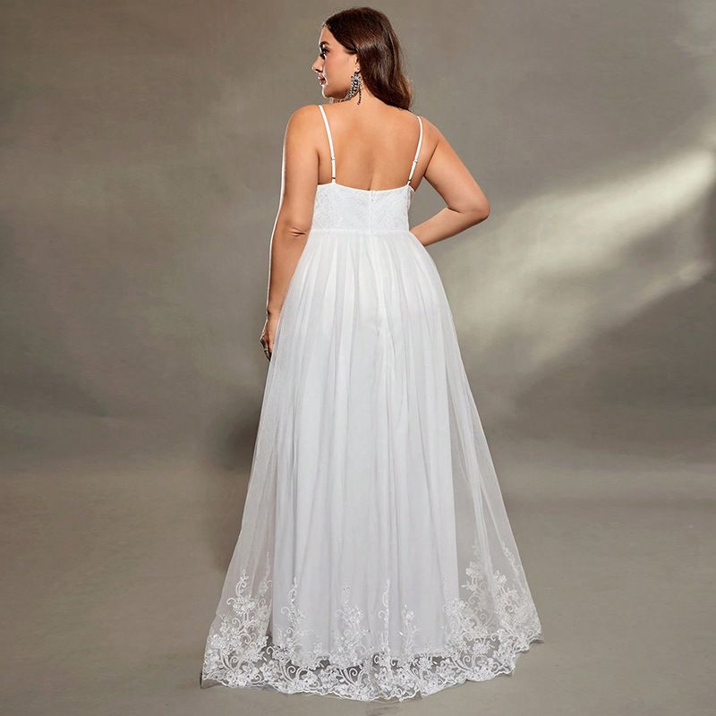 Abito da sera taglie forti per donna - Abito lungo formale sexy con schiena scoperta e design che stringe la vita, abito senza maniche con spalline per feste_voghion.com