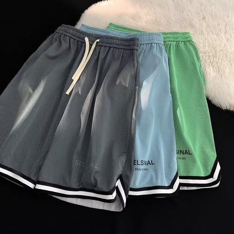 Herrenbekleidung Sommer-Basketball-Shorts aus Eisseide für Herren, atmungsaktive Mesh-Sporthose, große Freizeitshorts_voghion.com