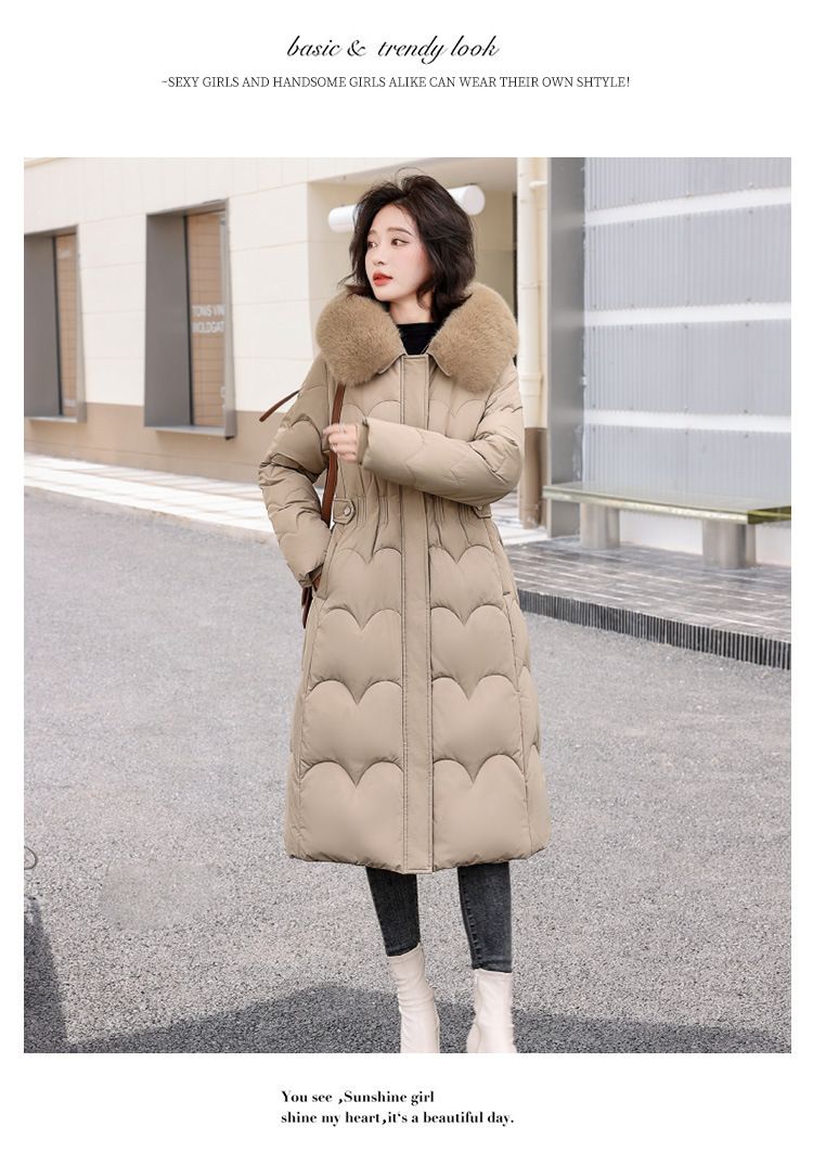 Cappotto lungo imbottito da donna con cappuccio di pelliccia staccabile, parka invernale oversize, giacca calda a trapezio per uno stile casual (disponibile in beige, kaki)_voghion.com