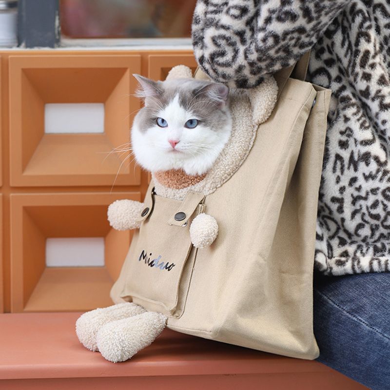 Guangying Cat Carrying Bag Breathable Large Capacity Portable Cartoon Bear Decor Pet Cat Dog Travel Carrier Outdoor Supply_voghion.com