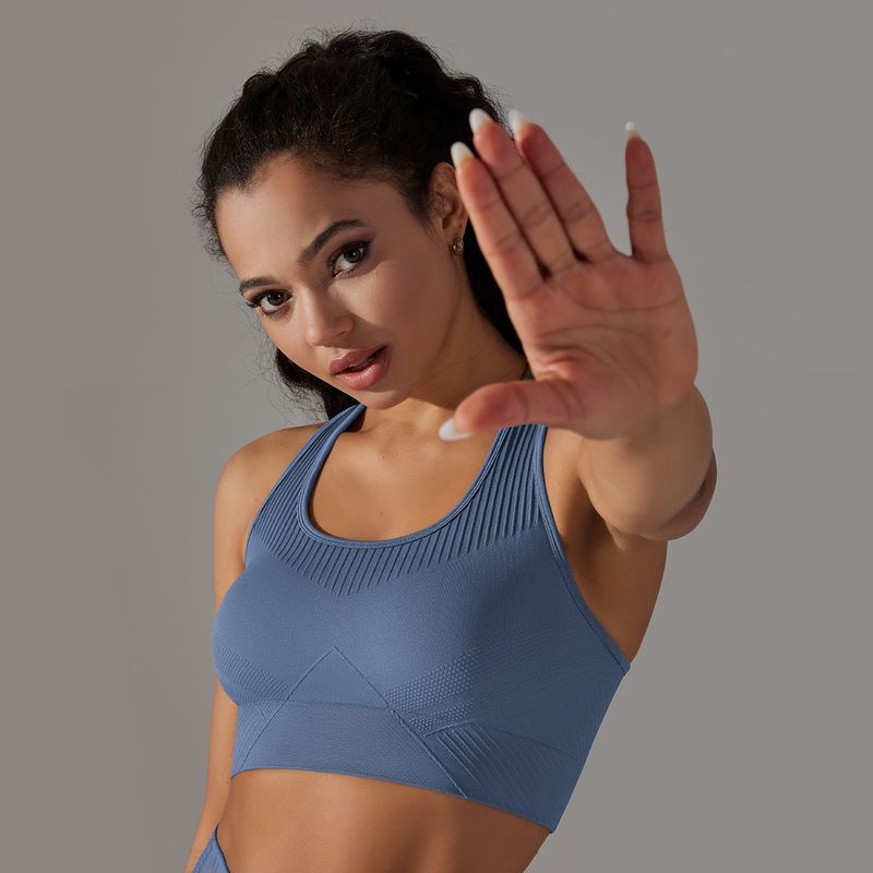 Nowy bezszwowy, dzianinowy, jednokolorowy, żakardowy biustonosz w kształcie litery I z pięknym tyłem do jogi, sportowy, do biegania i fitnessu_voghion.com