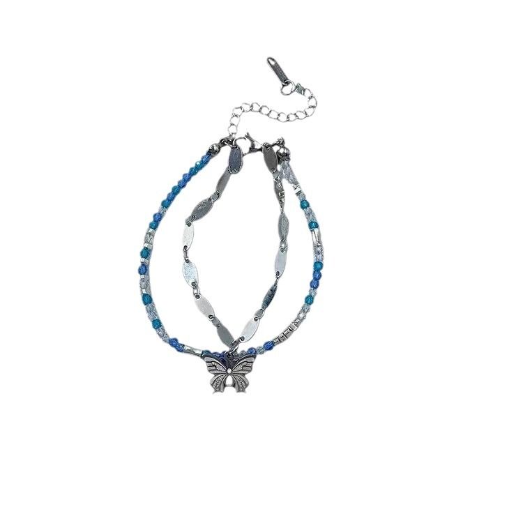Korean Version Niche Design Butterfly Crystal Bead Sweet And Simple Double-layer Stacked Bracelet, Fashionable_voghion.com