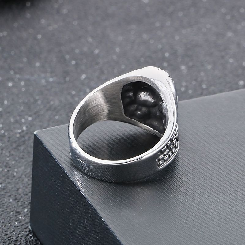 Anello teschio in stile punk per uomo, stile vintage gotico, in acciaio inossidabile, con fascia per la testa a forma di scheletro, design unico e strutturato_voghion.com