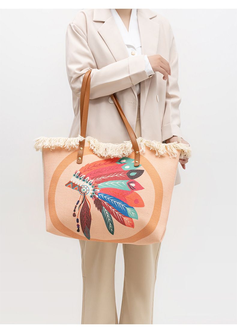 ENSPT commuter shoulder bag European and American cross-border printed tote bag niche design Bohemian canvas women's bag_voghion.com
