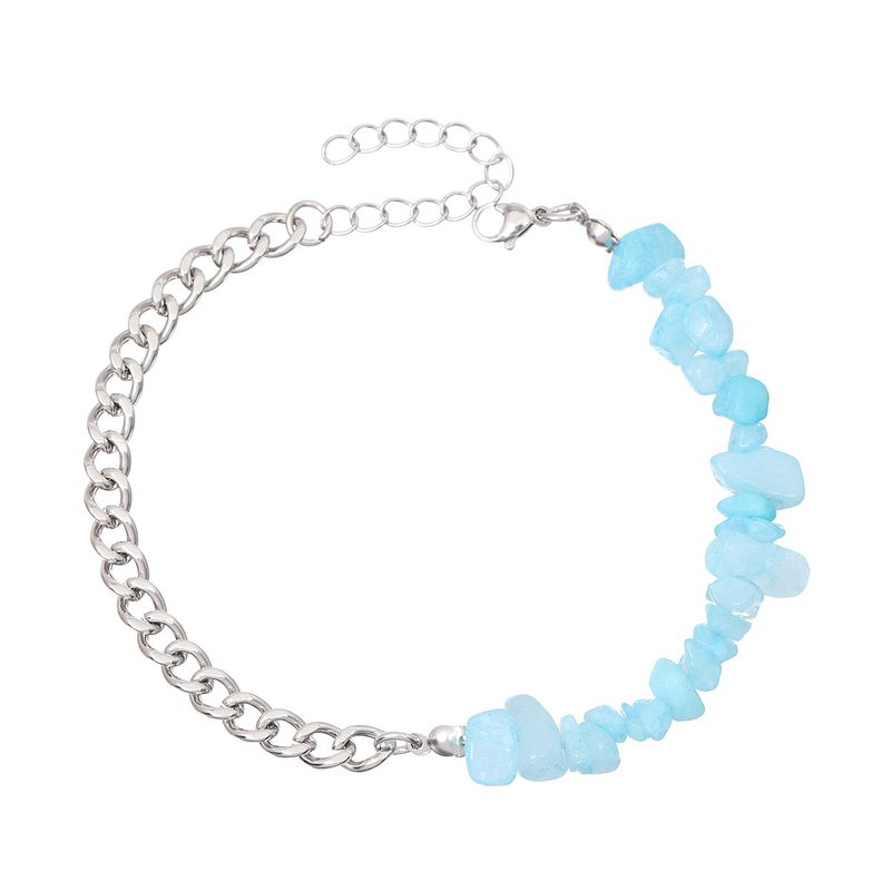 New Irregular Crushed Stone Stainless Steel Embossed Anklet Summer Beach Women's Jewelry_voghion.com