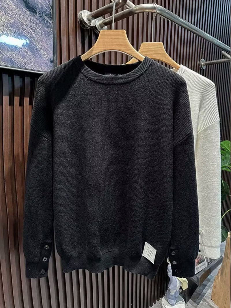 Herrenbekleidung Herbst und Winter Neue Knöpfe Langarmpullover Herren Einfarbiges Innenhemd Warmer Trend_voghion.com