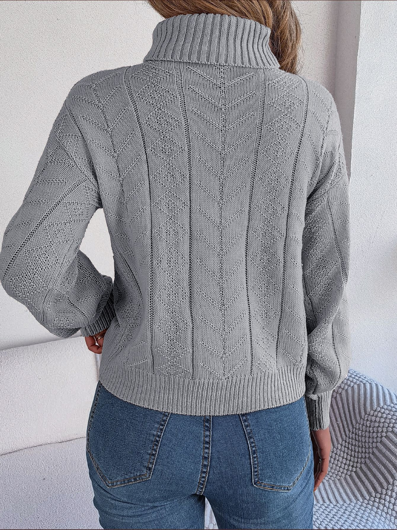 Damen-Strickpullover mit Rundhalsausschnitt und langen Ärmeln, lässiger, lockerer Pullover, geripptes Muster, einfarbige Oberteile, leichter Pullover_voghion.com