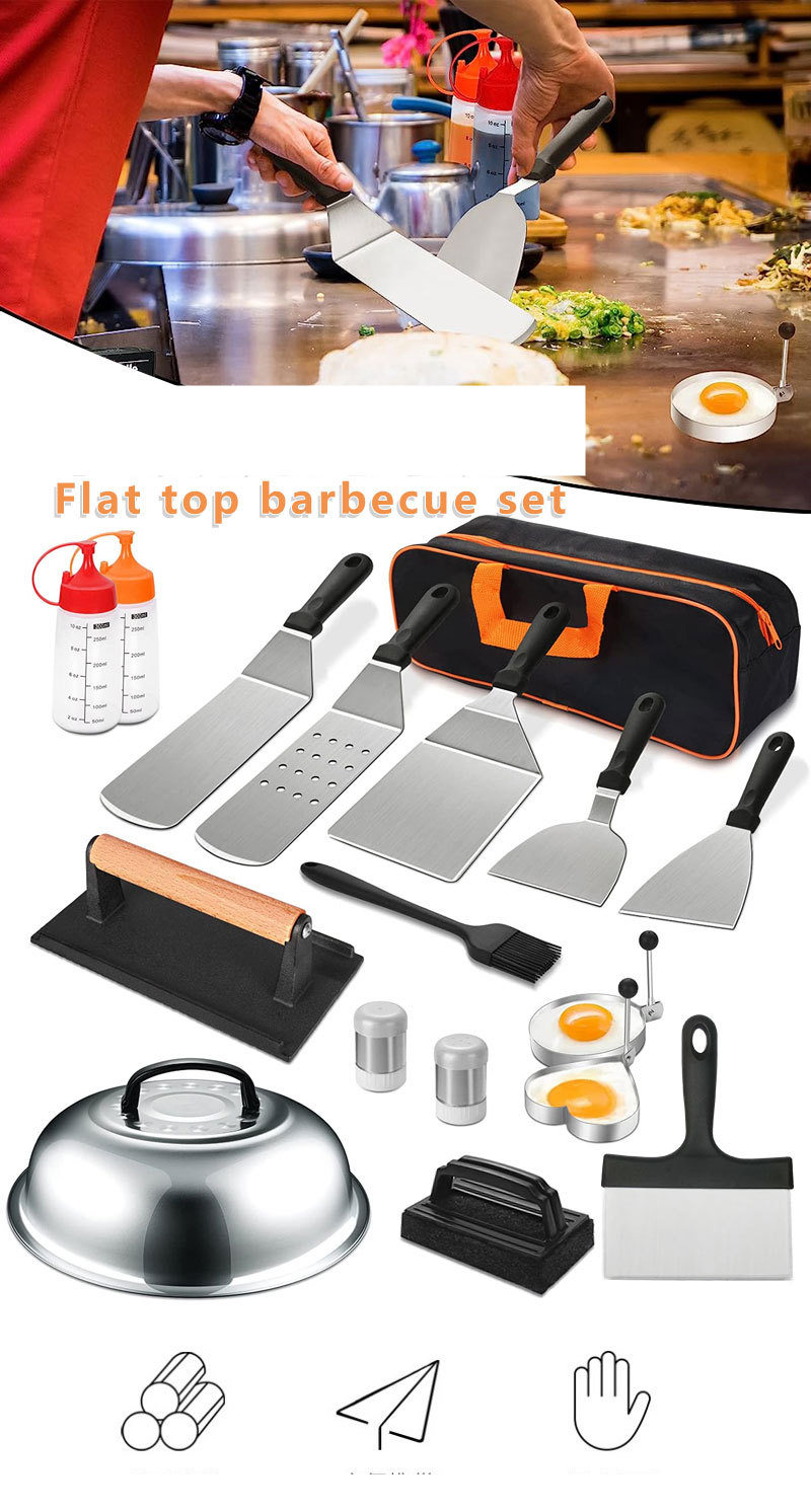 Edelstahl Grillgeschir Suit 17-Stéck Outdoor Teppanyaki Tools Grill Kombinatioun Bakgeschir_voghion.com