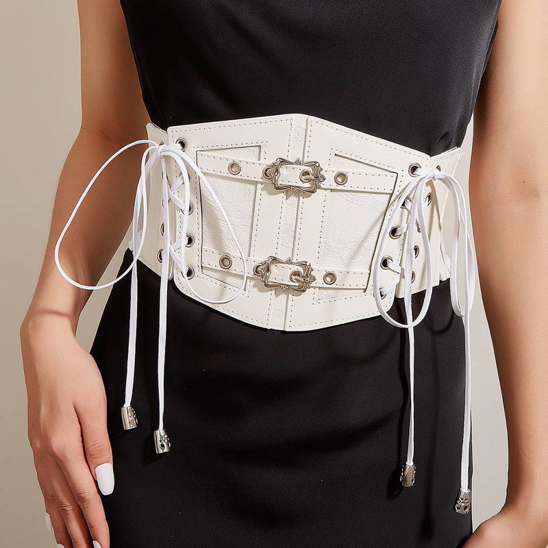 Heiß verkaufter Designer-Lederwickel mit Spitzenriemen und dekorativer, formender Retro-Metallschnalle für Damen, elastische Taille_voghion.com