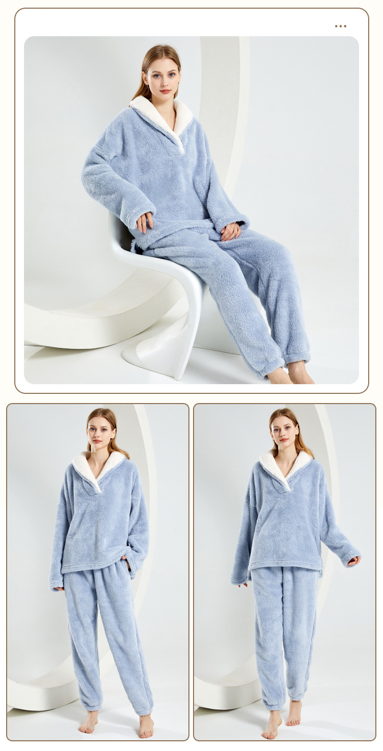 Verdickter, bequemer Pyjama aus Baumwollsamt für Damen, große Größe, warme Hauskleidung aus Korallenfleece_voghion.com