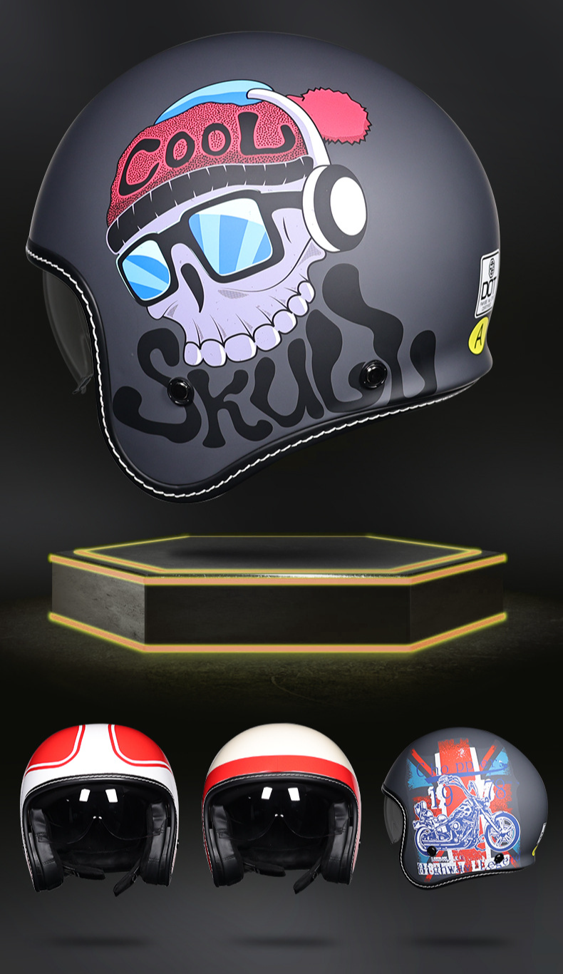 DOT certified retro motorcycle helmet men's and women's half helmet cruise 3/4 helmet scooter cruise_voghion.com