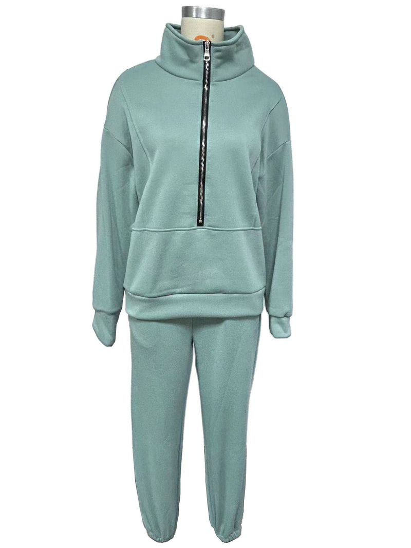 Conjunto de agasalho feminino de lã - Roupa esportiva casual de inverno (jogging e moletom com capuz)_voghion.com
