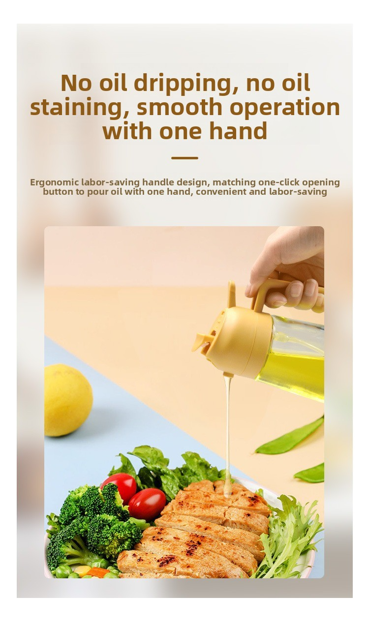 470ml Dual-Use Glass Oil Sprayer - Kitchen Press-Type Spray Bottle With Pour & Mist Functions (BPA-Free Leakproof Easy Refill)_voghion.com