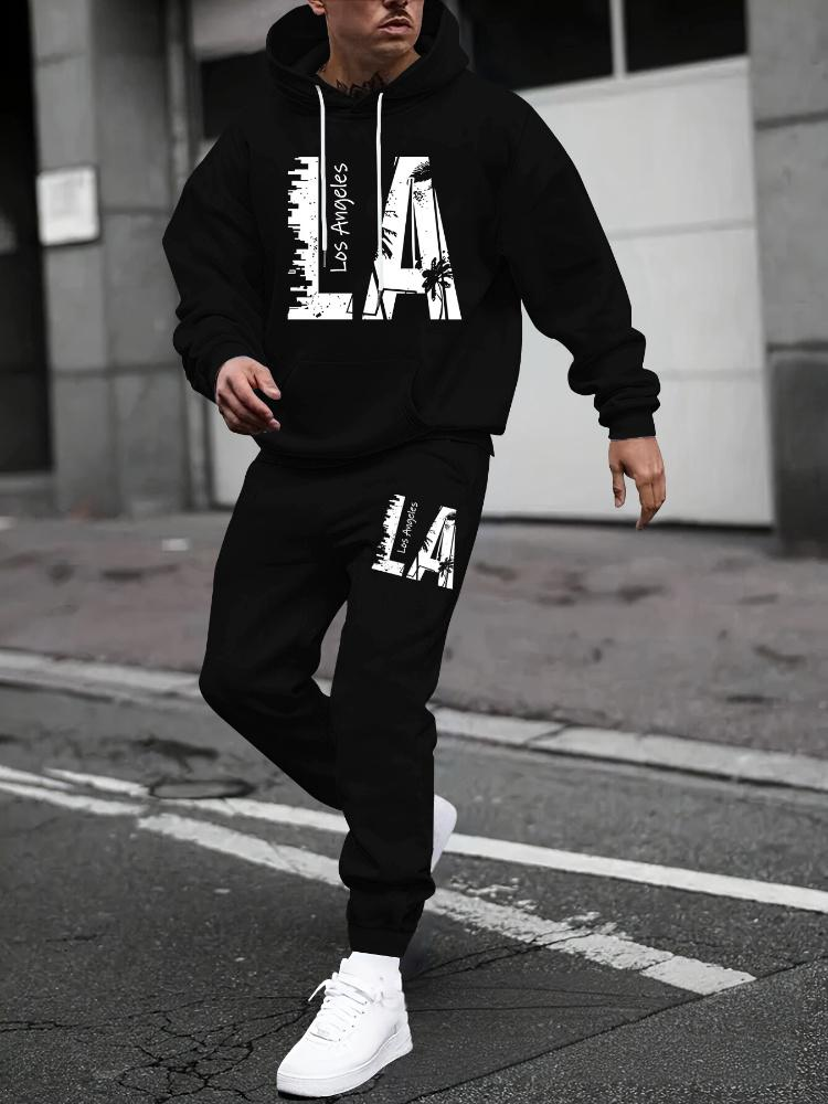Conjunto de sudadera y jogger estampado para hombre, chándal cálido de invierno, ropa de calle informal, conjunto de dos piezas_voghion.com