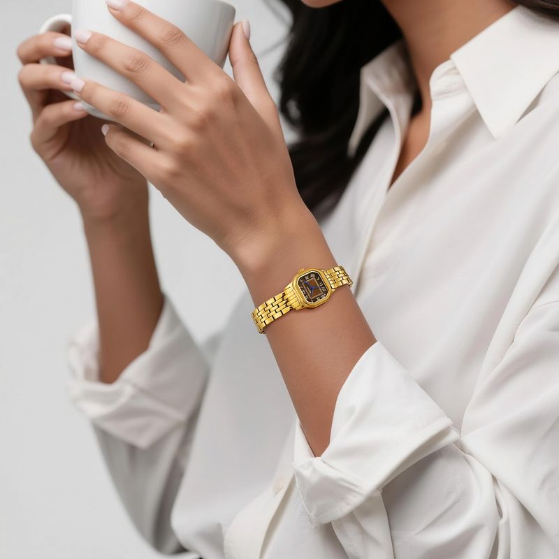BERNY Gold Watches For Women Dainty Rectangular Case Roman Dial Small Vintage Bracelet Watch Stainless Steel Waterproof Analog Quartz Wrist Watch_voghion.com