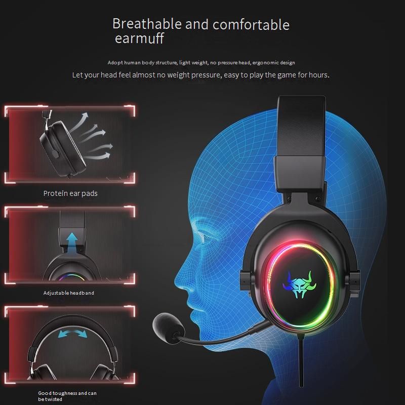 TEKUSHENG RGB Gaming Headset With Microphone, Wired USB Over-Ear Headphones For PC, High-Fidelity 50mm Drivers, Noise Isolation & Adjustable Headband_voghion.com